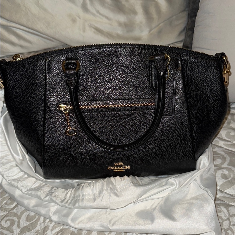 Coach Black Leather Satchel with Gold Accents